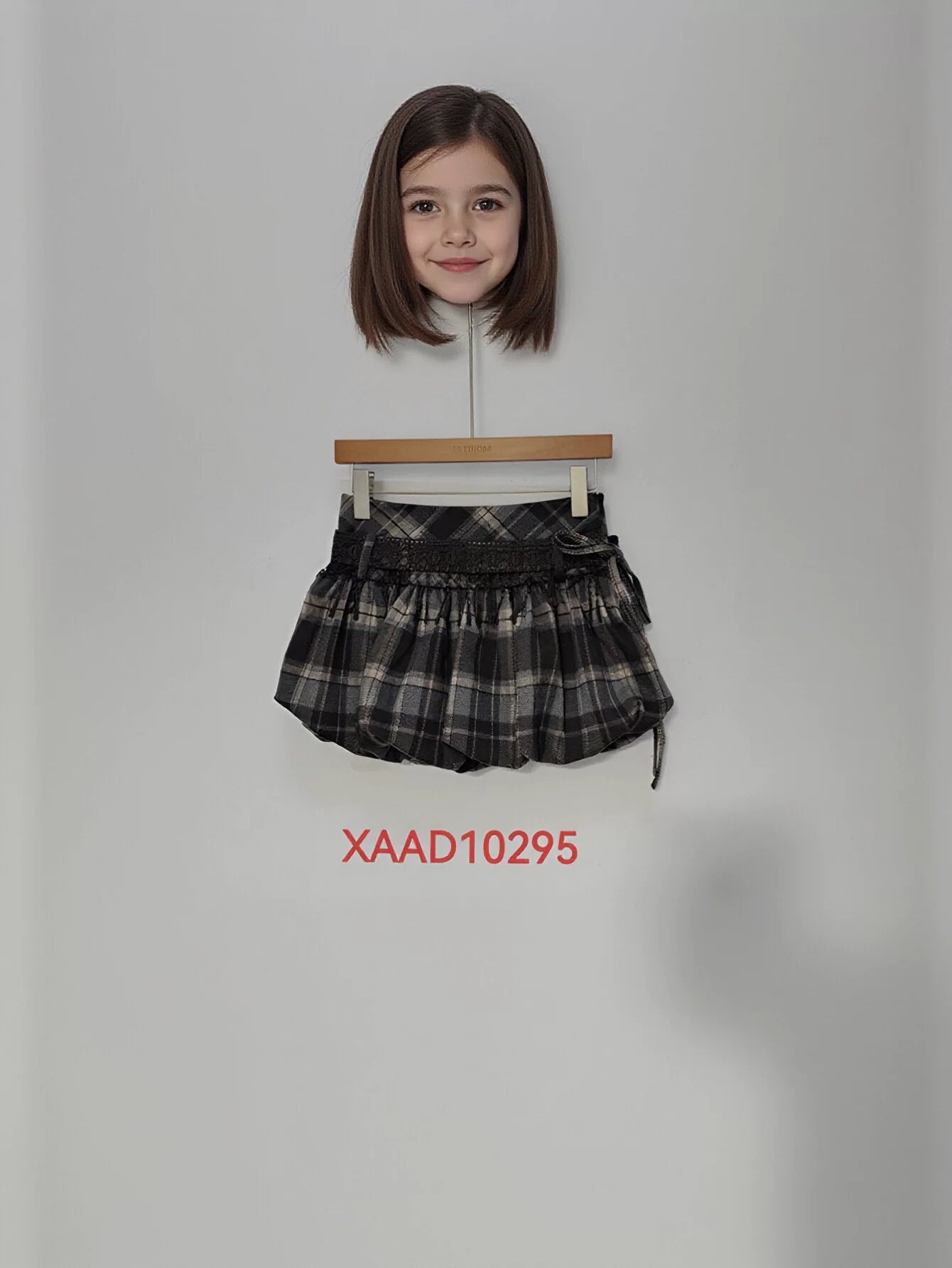 Plaid Lace Trim Bubble Mini Skirt