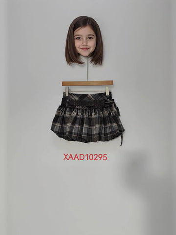 Plaid Lace Trim Bubble Mini Skirt