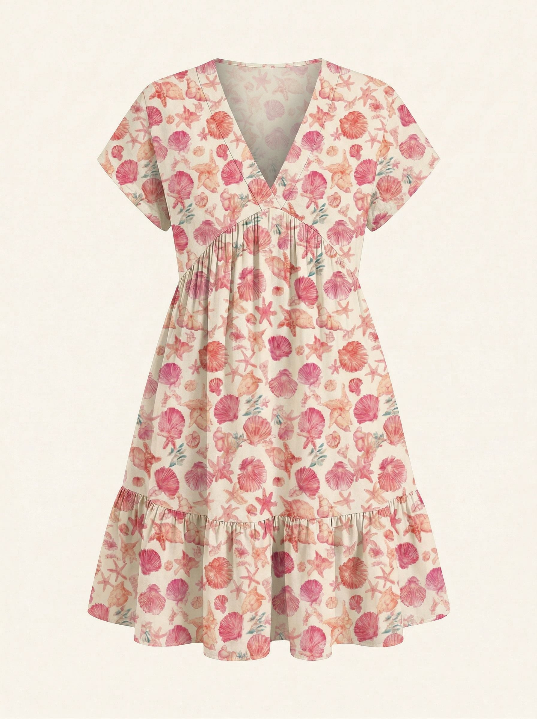 Floral Print V Neck Tiered Babydoll Mini Dress