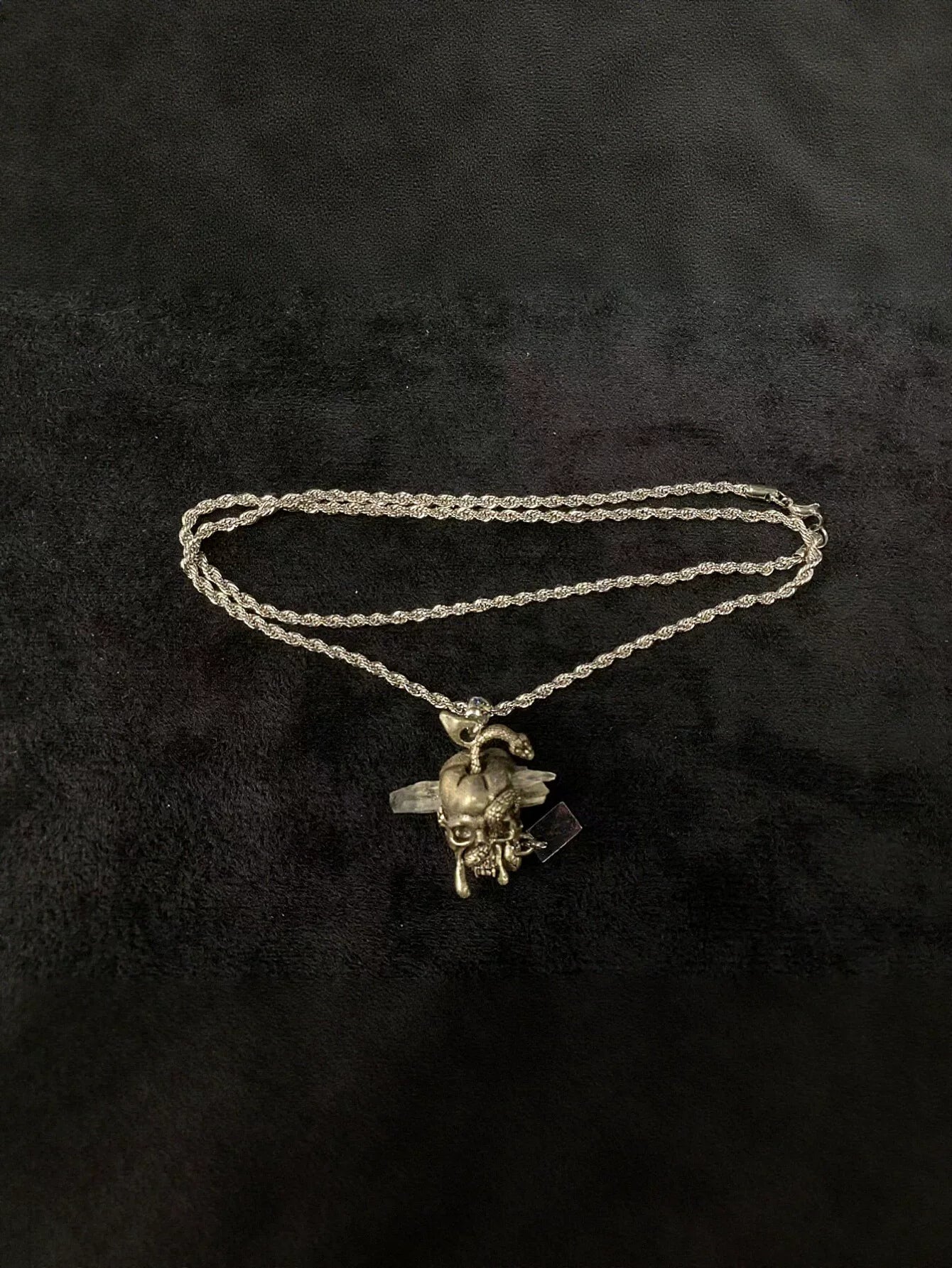 Gothic Skull Snake Crystal Pendant Necklace
