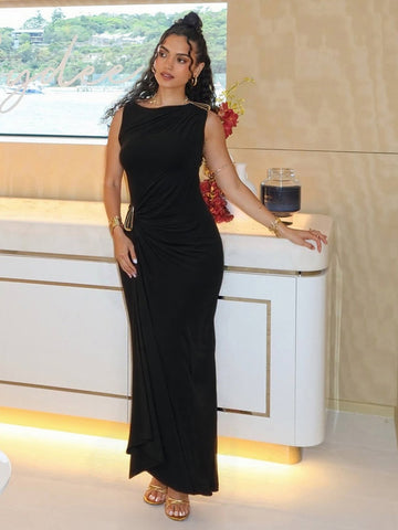 One Shoulder Draped Knot Modern Maxi Dress