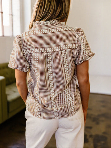 Western Print Plaid Chiffon Blouse