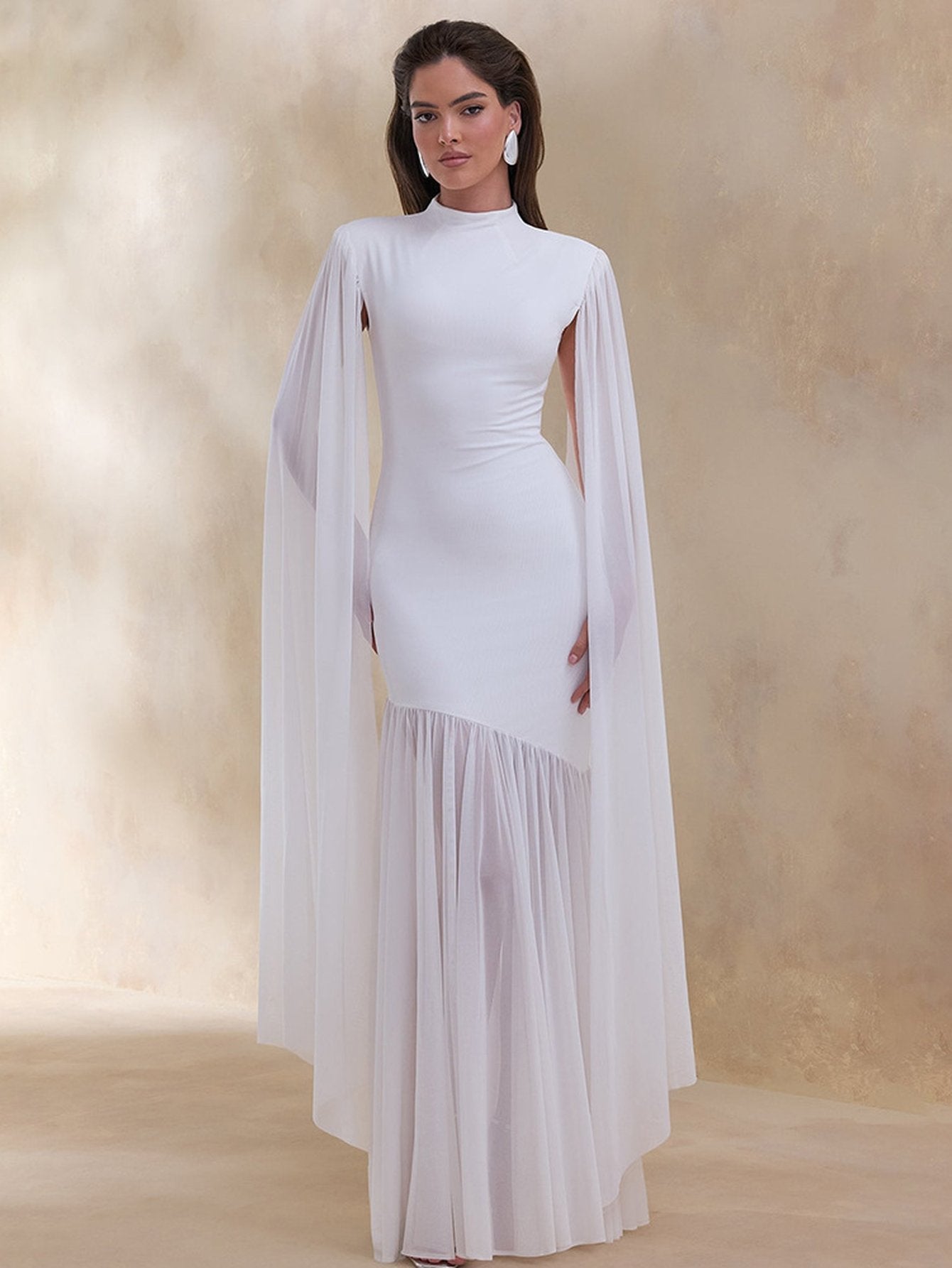 Elegant Cape Sleeve Maxi Dress