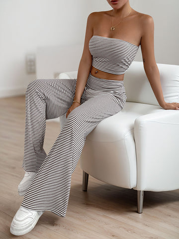 Striped Strapless Chic Pants Set