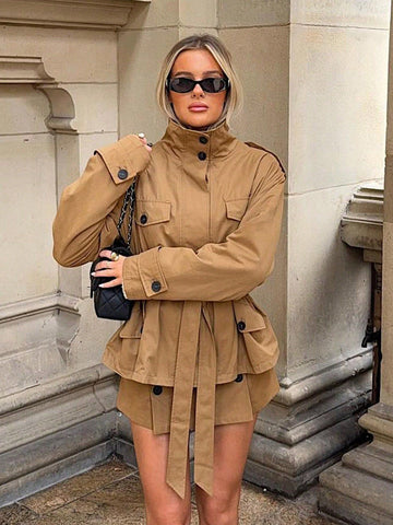 Oversized Belted Utility Trench Jacket