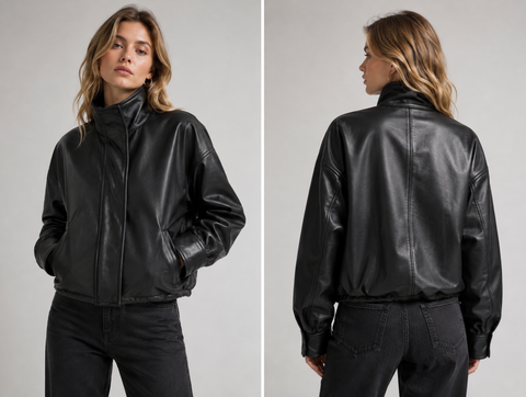 Oversized Stand Collar Faux Leather Jacket