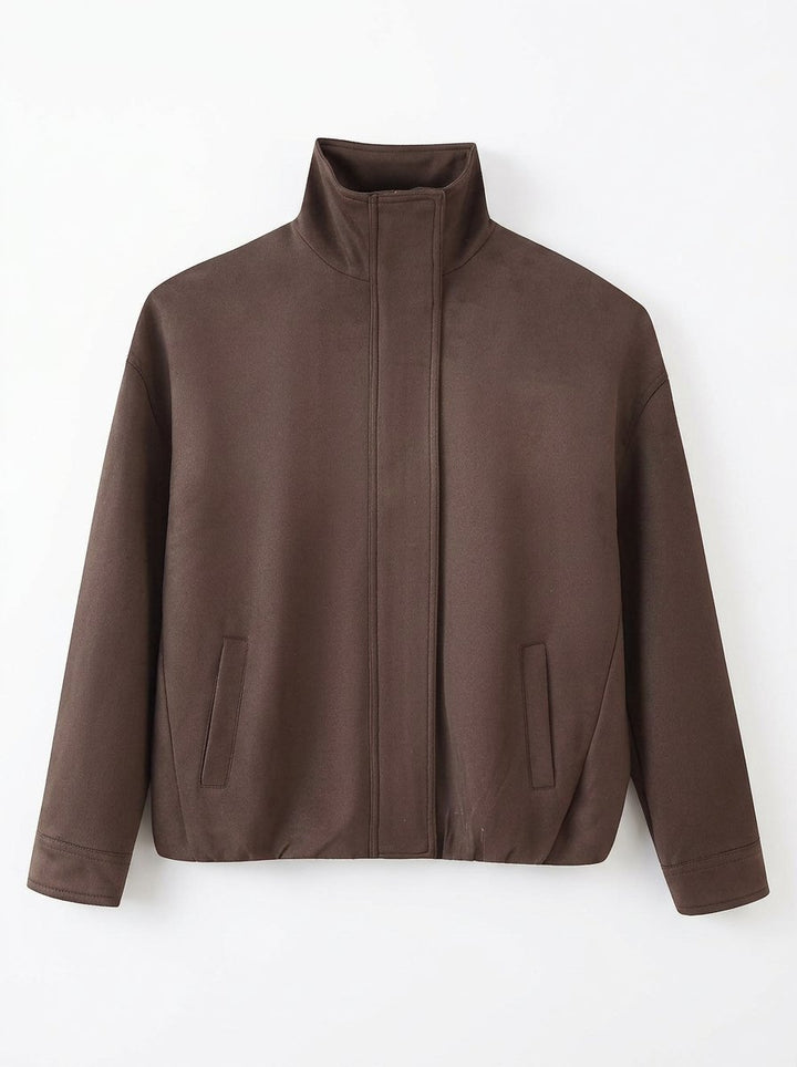 Chic Brown Suede Stand Collar Jacket