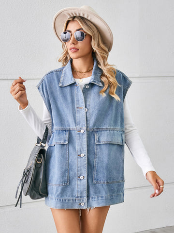 Oversized Sleeveless Denim Vest Jacket