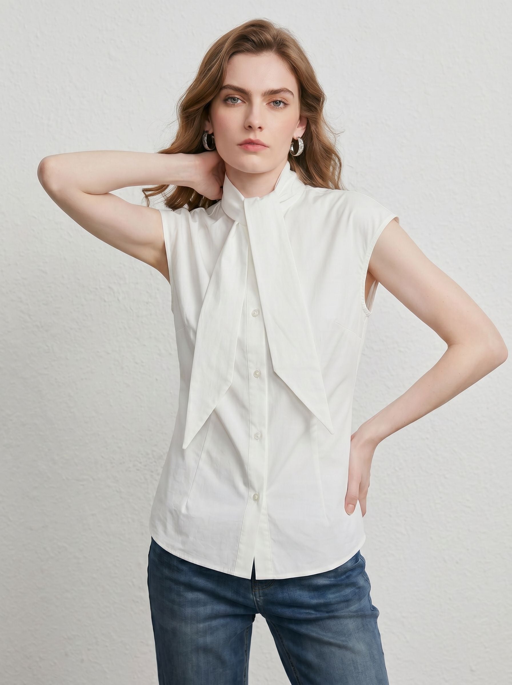 Bow Tie Sleeveless Blouse