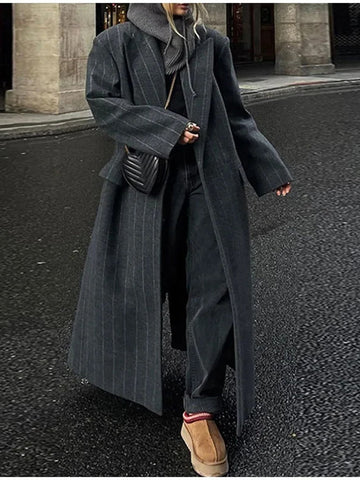 Double Breasted Striped Wool Coat