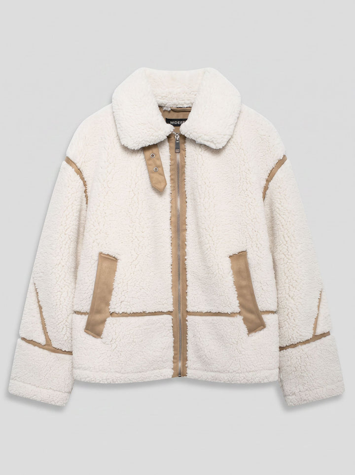 Cozy Faux Leather Trim Fleece Jacket