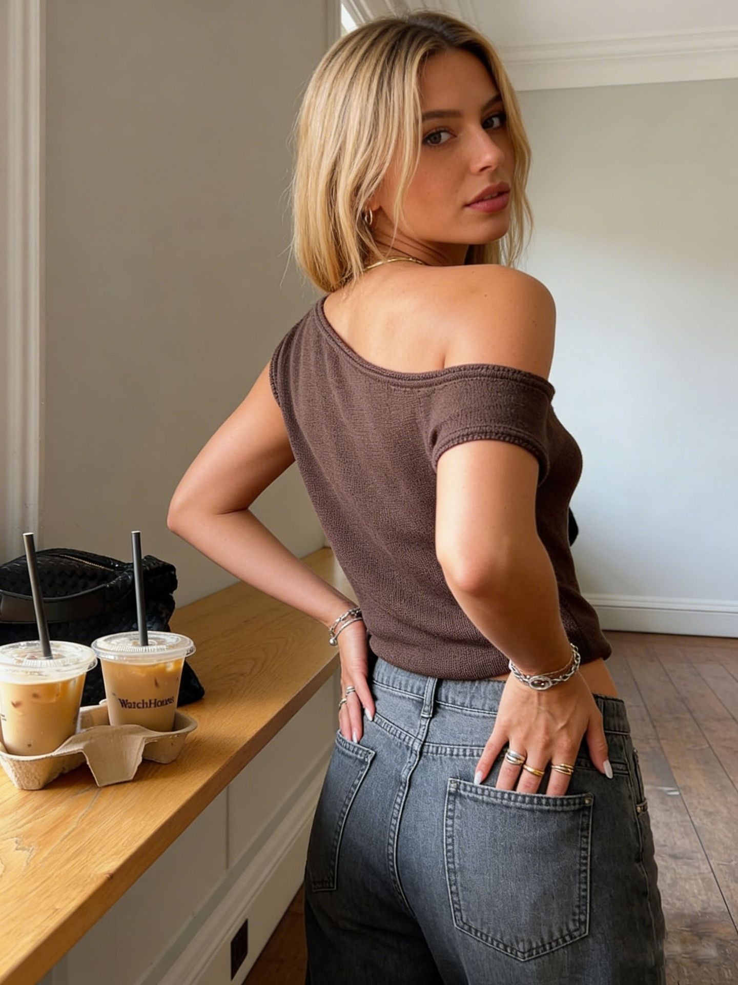 Off Shoulder Ribbed Knit Sweater