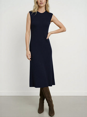 Solid Color Slim Fit Wool Knit Eleant Midi Dress