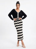 Colorblock Chevron Knit Sweater Skirt Set
