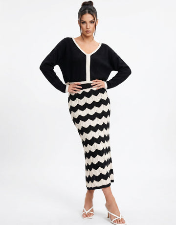 Colorblock Chevron Knit Sweater Skirt Set