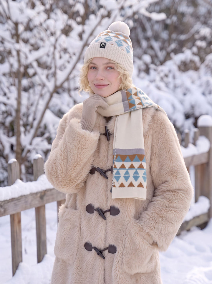 Cozy Geometric Pattern Pom Beanie Hat