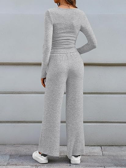 Cozy Button Henley Wide Leg Set