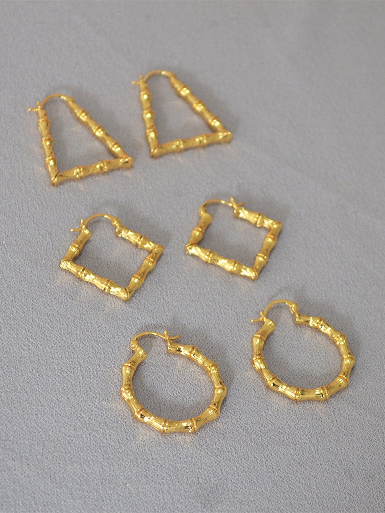Gold Textured Bamboo Hoop Earrings