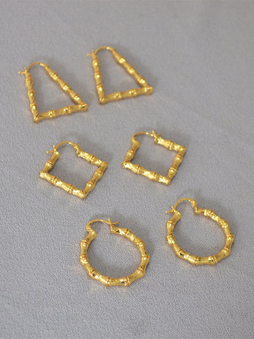 Gold Textured Bamboo Hoop Earrings