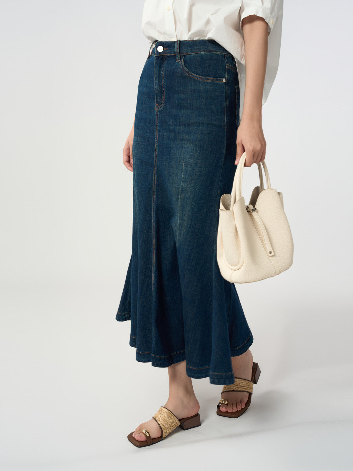 High Waisted Flared Denim Skirt