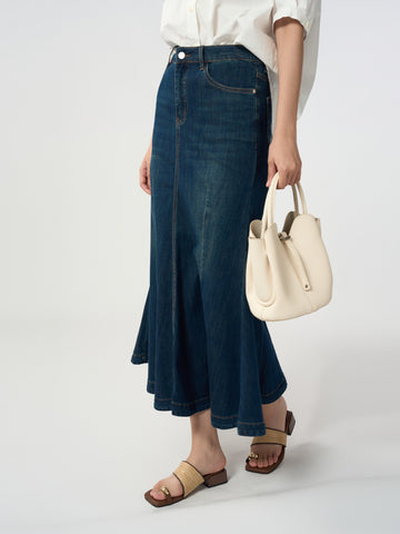 High Waisted Flared Denim Skirt