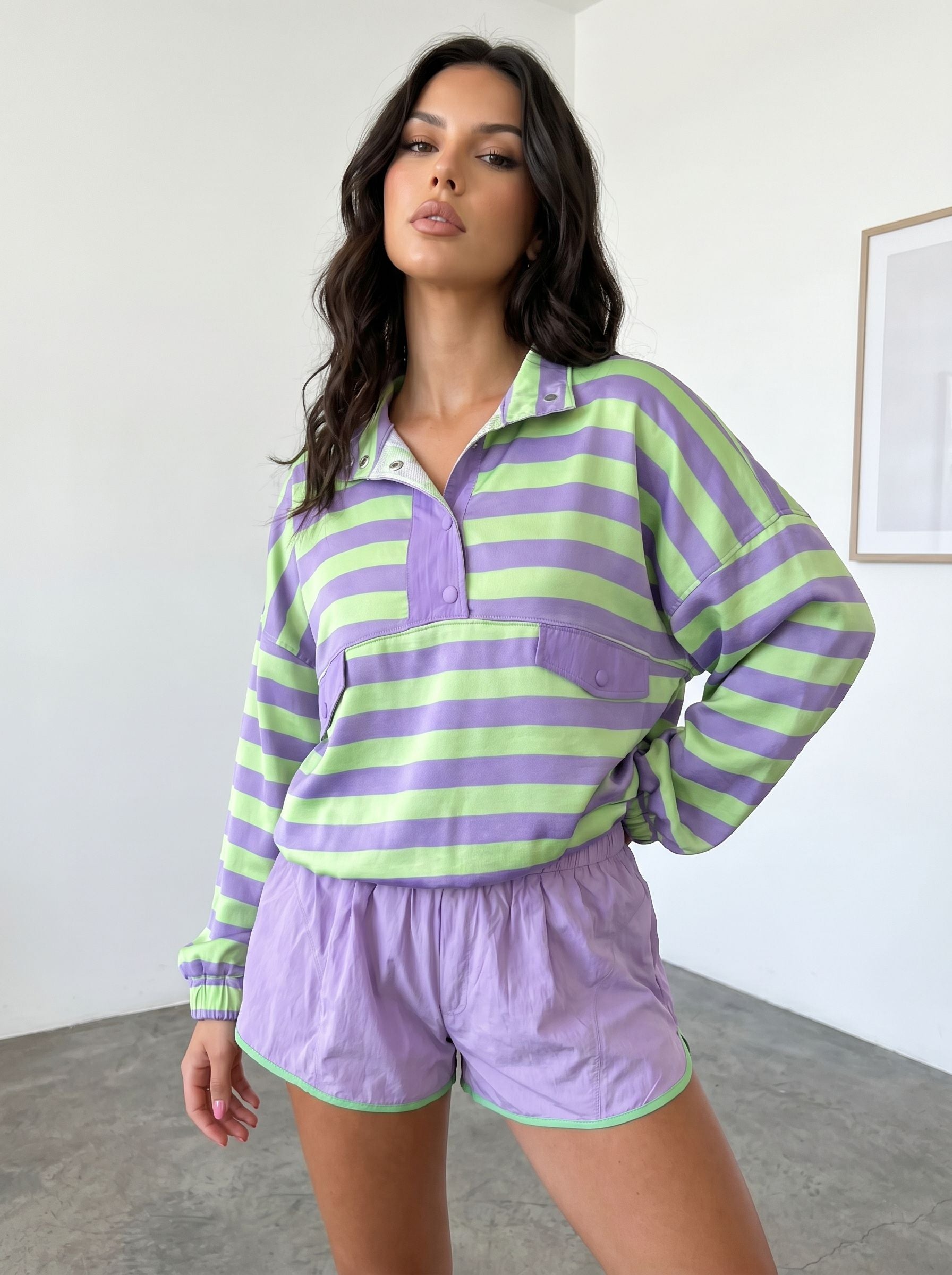 Oversized Striped Polo Shorts Set