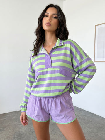 Oversized Striped Polo Shorts Set