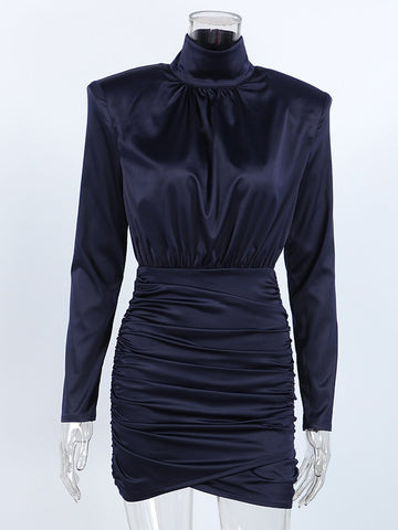 Padded Shoulder Ruched Mini Dress