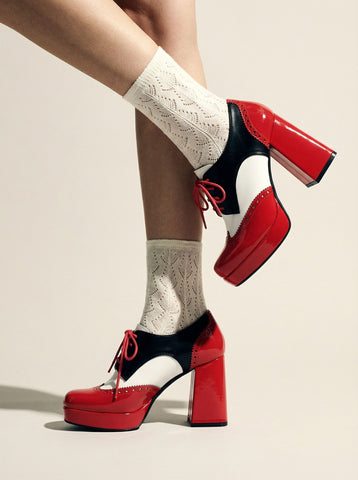 Chunky-Heel Vintage Flats-Black