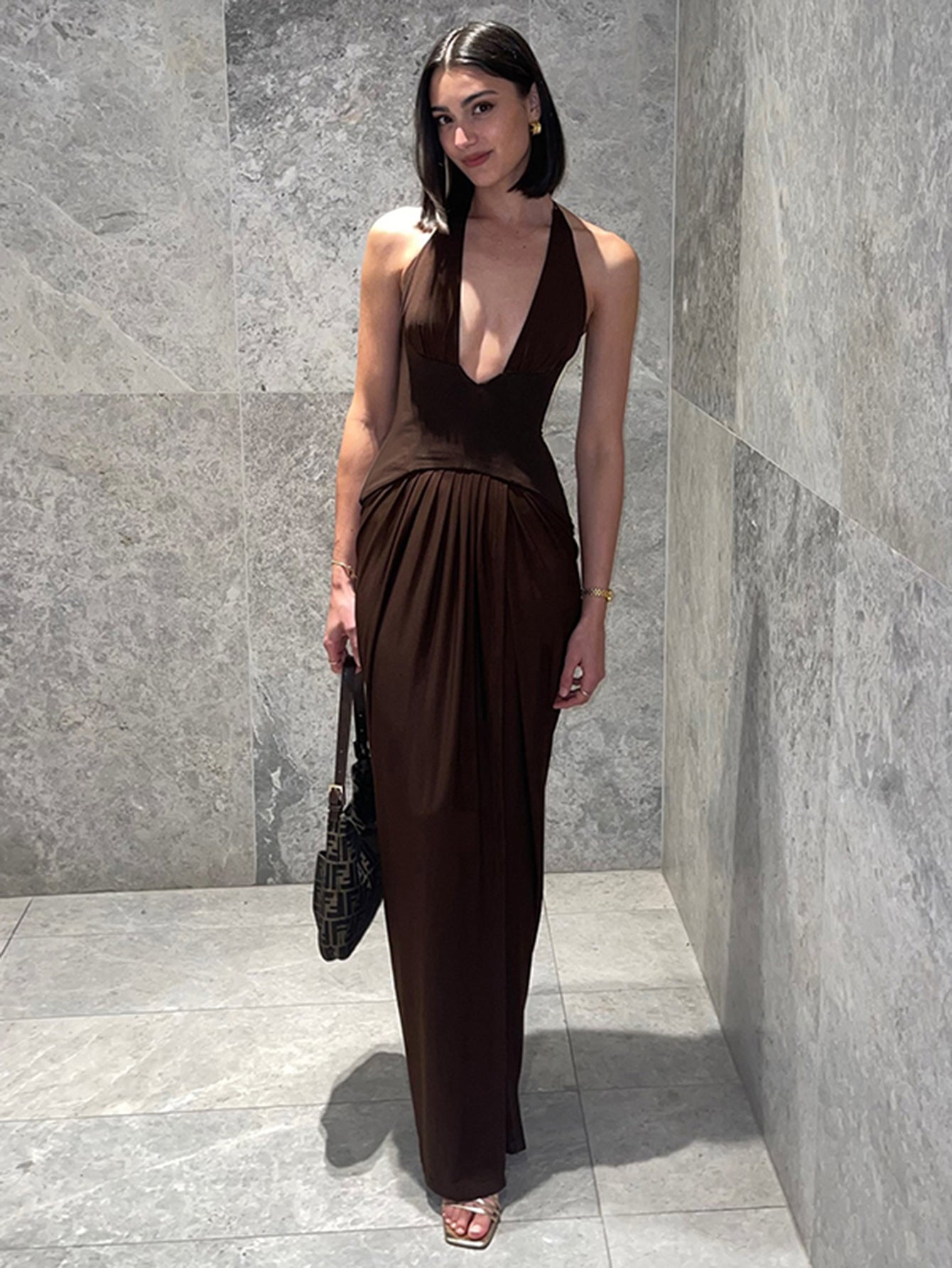 Deep V Neck Sophisticated Maxi Dress