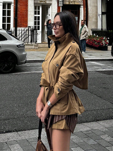 Oversized Belted Utility Trench Jacket
