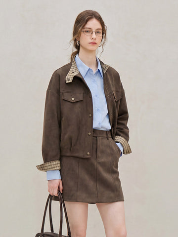 Casual Soft Suede Snap Jacket
