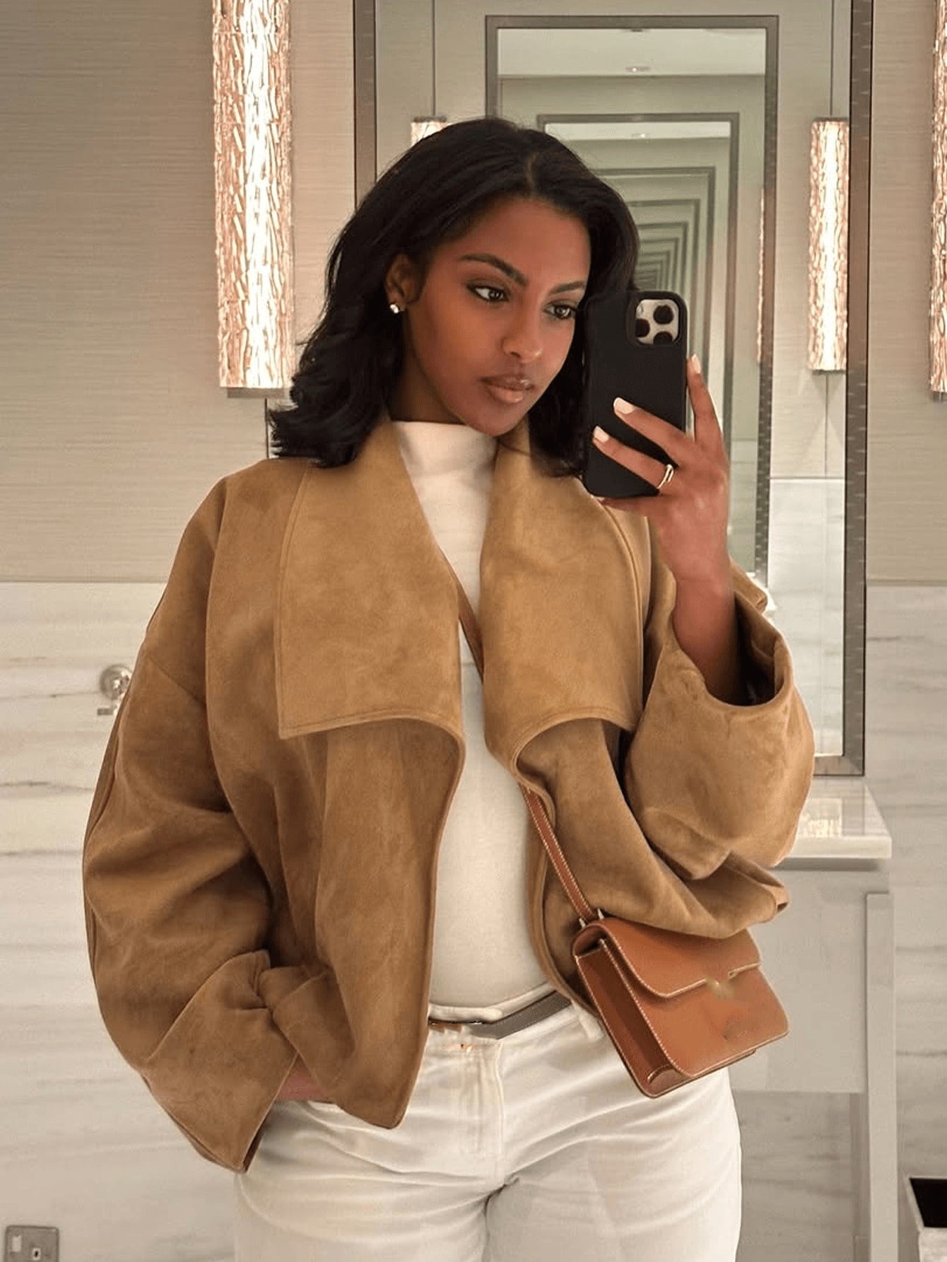 Oversized Suede Drape Front Jacket