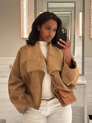 Oversized Suede Drape Front Jacket