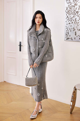 Elegant Tweed Quilted Puffer Jacket