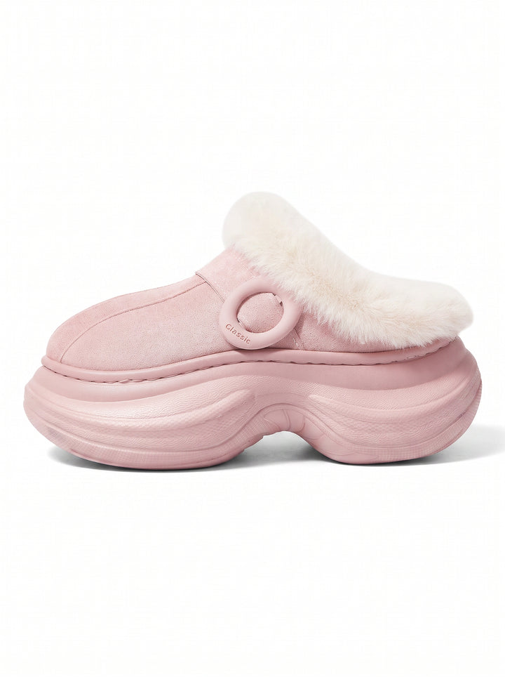 Fuzzy Platform Suede Clog Slippers