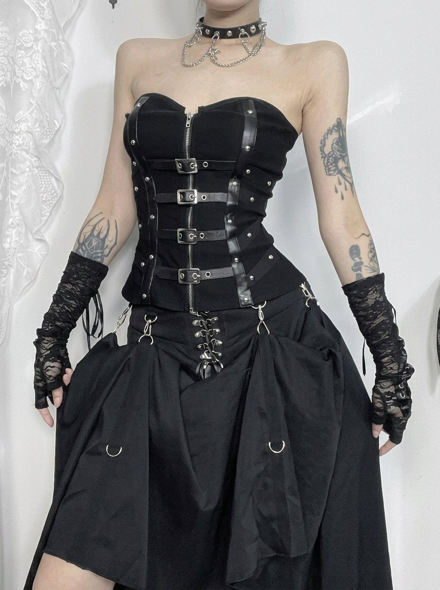 Gothic Buckle Strapped Corset Top