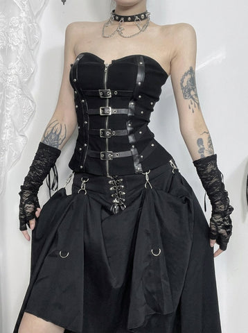 Gothic Buckle Strapped Corset Top