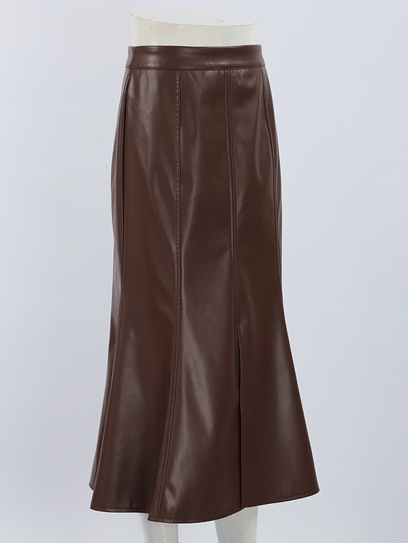 High Waisted Faux Leather Midi Skirt