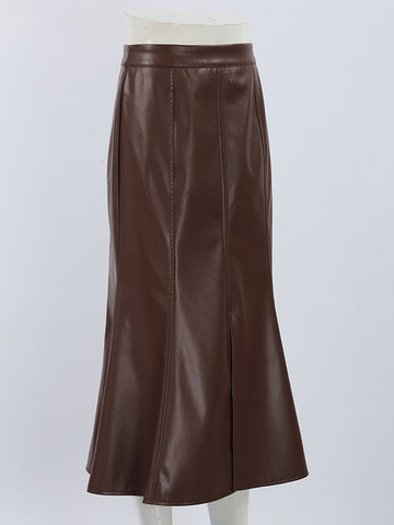 High Waisted Faux Leather Midi Skirt