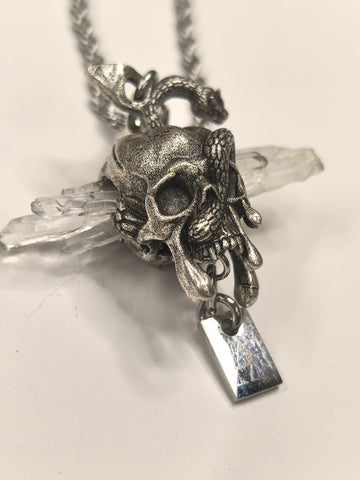 Gothic Skull Snake Crystal Pendant Necklace