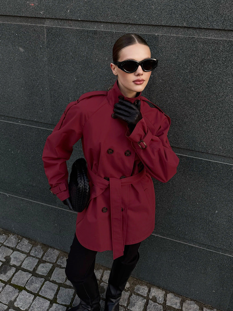 Cropped Double Breasted Belted Trench Coat