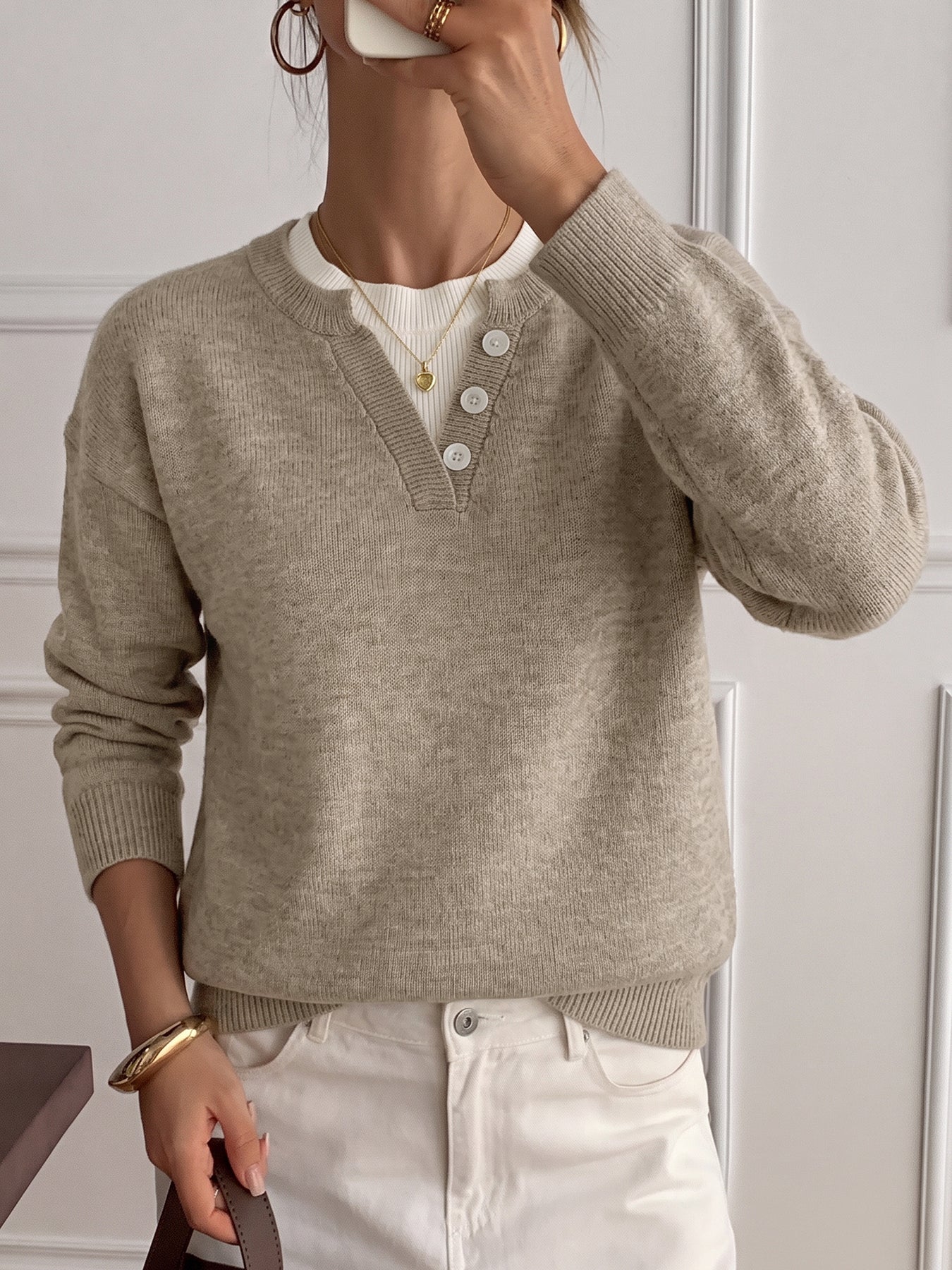 Cozy Button Placket Knit Sweater