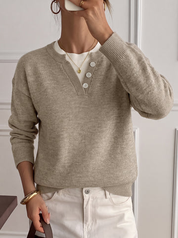 Cozy Button Placket Knit Sweater