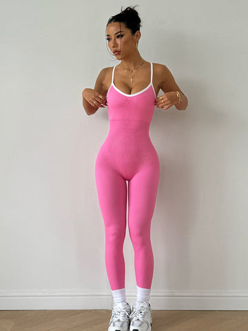 Thin-Strap Side-Stripe Sporty Jumpsuit