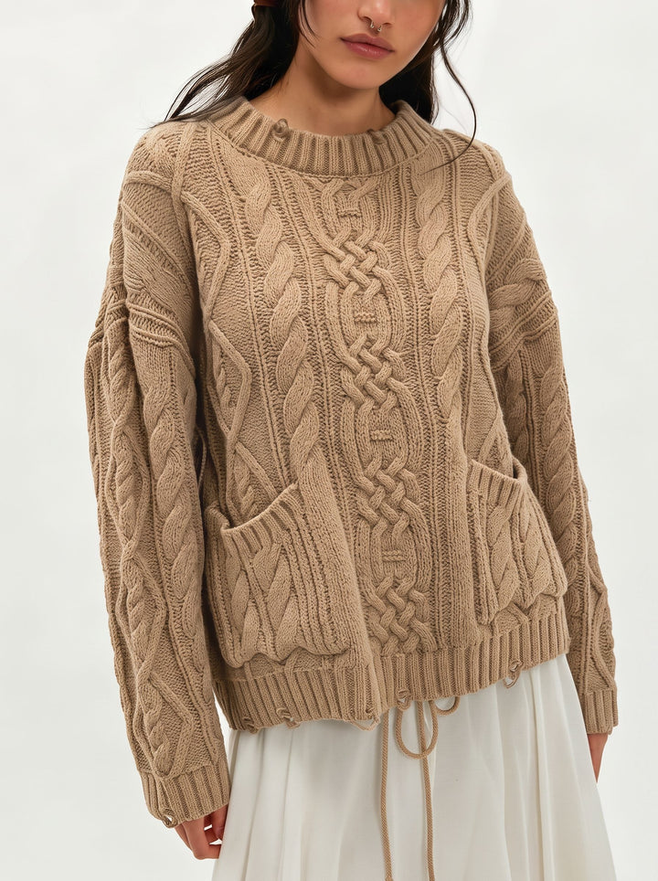 Cozy Cable Knit Pocket Pullover Sweater