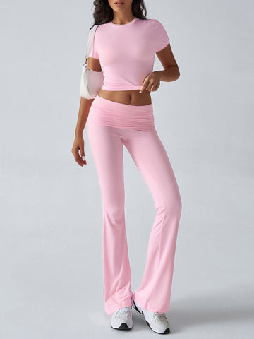 Cropped Crop Top Flare-Leg Pants Feminine Set