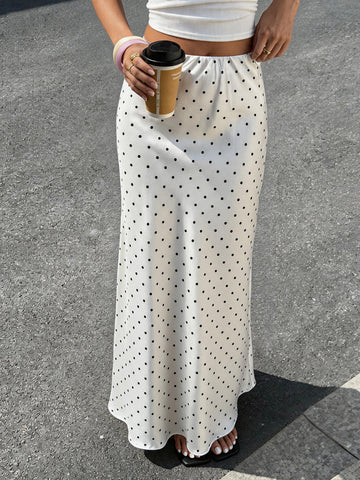 Polka Dot Satin Midi Skirt