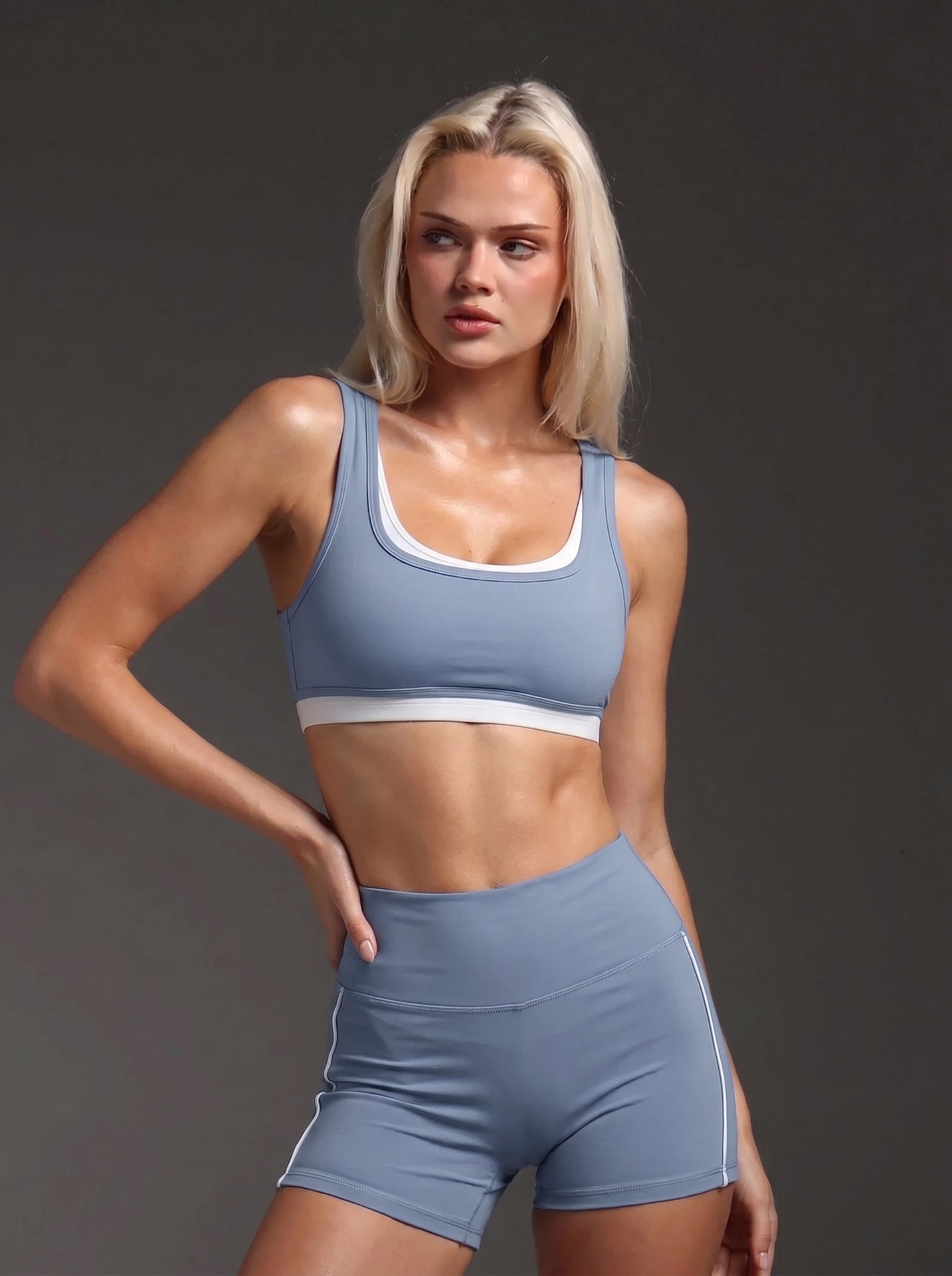 High Waisted Side Stripe Sports Bra Shorts Set