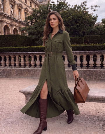 Belted Suede Utility Maxi Dress